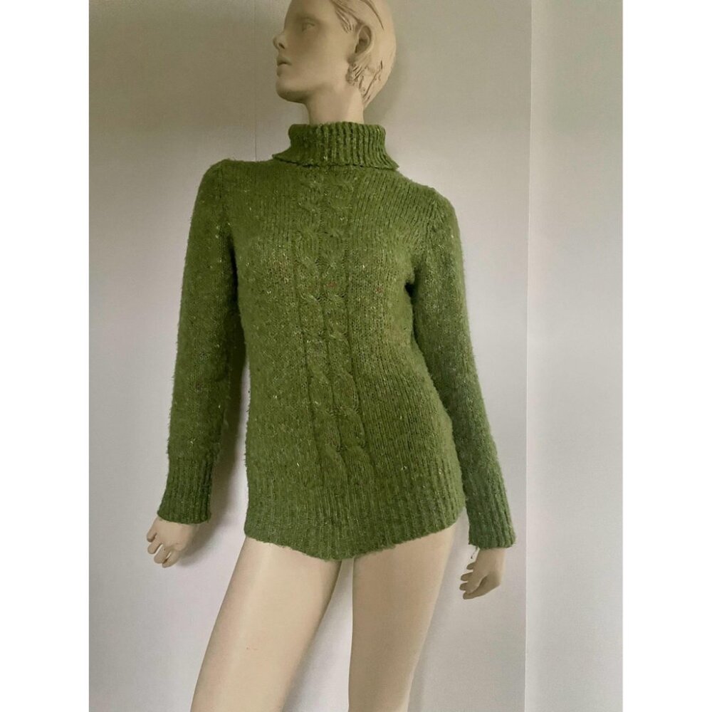 1990s Denver Hayes Sweater, Size S, Fitted Green Turtleneck Sweater